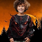 billiga Pojkes Halloween kostymer-Halloween Pojkar 3D Drake Tröja Långärmad Vår Höst Mode Grundläggande Barn 4-12 år Rund hals Utomhus Ledigt Dagligen Normal