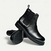 abordables Bottes en cuir haut de gamme-Bottines Chelsea noires pour hommes, bottines classiques à enfiler pour hommes d&#039;affaires, fêtes et occasions formelles