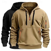 abordables Hoodie Tactique-Homme Sweat à capuche Sweat à capuche quart zippé Sweat à capuche tactique Kaki + Noir Gris clair + bleu Gris foncé + Noir Blanc + Gris clair Vin+Noir À capuche Uni Fermeture éclair Sport &amp; Loisir