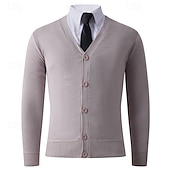 preiswerte Herren Strickjacke-Herren Pullover Strickjacke Gerippt Stricken Normale Oberteile Gestrickt Einfach V Ausschnitt Urlaub Mode Formell Geschäft Bekleidung Frühling Herbst Schwarz Braun M L XL