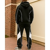 Χαμηλού Κόστους Αθλητικά κοστούμια-Ανδρικά Φερμουάρ με φερμουάρ Φόρμα 2 τεμαχίων Σετ Φόρμας Σακουλιασμένος με τσέπη Συνδυασμός Χρωμάτων Ρούχα σύνολα Φθινόπωρο Μαύρο Σκούρο μπλε Πεζοπορία Επάγγελμα Για Υπαίθρια Χρήση Ελαφρύ Μακρυμάνικο