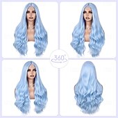 economico Parrucche da festa-parrucca blu lunga parrucca azzurra per donna in fibra sintetica resistente al calore onda completa 3d colore alla moda per cosplay &amp;uso quotidiano