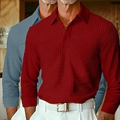 preiswerte Herren Klassisches Polo-Herren Waffel-Poloshirts Golfshirt Langarm Kragen Revers Frühling Herbst Ganzjahres Einfach Texture Basic Modern Lässig 2 teilig Knöpfe Straße Lässig Sport A B C Top T-Shirt für Herren