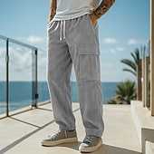 baratos Calças Cargo-Homens Calças Cargo Calça de moletom cargo Calças Esportivas Calças de Veludo Calças Com Cordão Bolsos Cintura elástica Tecido Conforto Comprimento total Esportes Diário Férias Moda Preto Camelo Sem