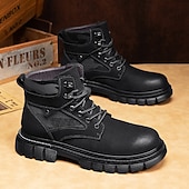 olcso Harci bakancs-Fekete műbőr férfi fűzős csizma vastag talppal és katonai stílussal – tökéletes Harley-Davidson motorosoknak, punk rockereknek, hétköznapi viseletnek és trendi utcai divatnak.