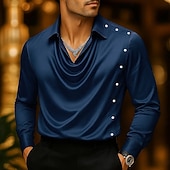 economico Camicie in raso da uomo-Per uomo Camicia Come la seta Camicia in raso Camicia casual Semplice Formale Matrimonio Nero Vino Blu marino Oro Manica Lunga Scollo a Cascata Primavera &amp; Autunno Tutte le stagioni Abbigliamento