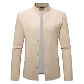 economico Giubbotti Casual-Per uomo Giacca di lino Formale Casa Bottoni Minimalista Primavera &amp; Autunno Autunno Tutte le stagioni Tinta unica Attivo Vintage Colletto a Camicia Regolare Blu marino Verde Cachi Azzurro Giacca