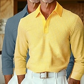 preiswerte Herren Klassisches Polo-Herren Waffel-Poloshirts Golfshirt Langarm Kragen Revers Frühling Herbst Ganzjahres Einfach Texture Basic Modern Lässig 2 teilig Knöpfe Straße Lässig Sport A B C Top T-Shirt für Herren