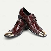 baratos Sapatos Sociais Elementares-Sapatos sociais masculinos de couro legítimo bordô com estampa de cobra e cadarço e biqueira de metal – sapatos da moda para banquetes e coquetéis