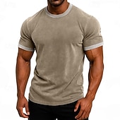 ieftine tricouri de bază-SoftFade™ T-Shirt pentru Bărbați T-Shirt Top Mâneci Scurte Mâneci Scurte Guler Rotund Guler în V Vară Culoare Solidă Vintage Culoare Bloc Cămașă Făcută Spălată Casual Vacanță Stradă Verde Închis Maro