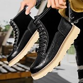 abordables Bottes de travail-Bottes de combat à lacets en similicuir marron pour homme – chaussures de travail et de randonnée d&#039;extérieur durables pour un usage quotidien et l&#039;aventure