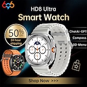 abordables Relojes inteligentes-HD8ultra Reloj inteligente 1.46 pulgada Smartwatch Reloj elegante Bluetooth Monitoreo de temperatura Podómetro Recordatorio de Llamadas Compatible con Android iOS Mujer Hombre Larga espera Llamadas