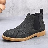 abordables Bottes de Chelsea-Bottines Chelsea grises pour hommes avec détails brogue à bout d&#039;aile, style vintage élégant pour les mariages, le travail et les occasions semi-formelles