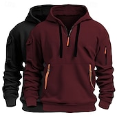 abordables Hoodie Tactique-Homme Sweat à capuche Sweat à capuche quart zippé Sweat à capuche tactique Kaki + Noir Gris clair + bleu Gris foncé + Noir Blanc + Gris clair Vin+Noir À capuche Uni Fermeture éclair Sport &amp; Loisir