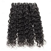 baratos 4 conjuntos de cabelo natural-Pacotes de cabelo humano ondulado de 10 a 30 polegadas, 4 pacotes de extensões de cabelo humano brasileiro preto natural para mulheres