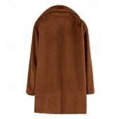 preiswerte Felle &amp; Leder-Damen Mantel Kunstpelzmantel Warm Bequem Tasche Lässig Einfach Urlaub Straße Lässig Alltagskleidung Lang Umlegekragen Normale Passform Langarm Oberbekleidung Blau Braun Khaki Herbst Winter