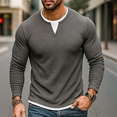 levne Vaflové pletené tričko-Pánské Vaflové tričko Tričko Waffle Henley košile Dlouhý rukáv Tričkový Do V Celý rok Pevná barva Tradiční a retro Na běžné nošení falešný dva kusy Ležérní Domů Venkovní Fialová Top tričko pro muže