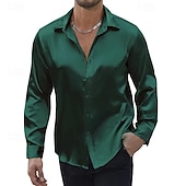 economico Camicie in raso da uomo-Per uomo Camicia Camicia in raso Camicia casual Camicia con Bottoni Camicie sbottonate Semplice Formale Quotidiano Nero Bianco Vino Blu reale Manica Lunga Bavero Primavera &amp; Autunno Tutte le stagioni