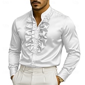 economico Camicie in raso da uomo-Per uomo Camicia Camicia elegante Camicia casual Camicia con Bottoni Camicia da Ballo Semplice Carnevale Formale Bianco Rosso Viola Oro Manica Lunga Colletto Mao Tutte le stagioni Abbigliamento