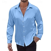 economico Camicie in raso da uomo-Per uomo Camicia Camicia in raso Camicia casual Camicia con Bottoni Camicie sbottonate Semplice Formale Quotidiano Nero Bianco Vino Blu reale Manica Lunga Bavero Primavera &amp; Autunno Tutte le stagioni