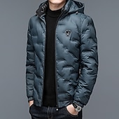 cheap Men's Downs &amp; Parkas-Men's Puffer Jacket Quilted Jacket Pocket Polyster Vacation Daily Wear Date Regular Fashion Casual Comfortable Thermal Warm Fall Winter Solid / Plain Color Black Dark Blue Light Sky Blue Puffer Jacket