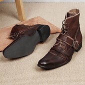 abordables Bottes en cuir haut de gamme-Bottes de motard rétro en cuir marron pour homme – Bottes de moto montantes faites à la main avec des accents de boucle pour le punk, le gothique et le streetwear décontracté