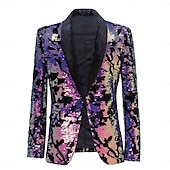 baratos Blazers Clássicos Masculinos-Homens Jaqueta Blazer Xale Festa Geométrica Colorido Moderno Comum 1 Butão