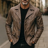 economico Giacca in ecopelle-Per uomo Giacca in Ecopelle Giacca da Moto All&#039;aperto Casuale Giacca a Vento Cerniera completa Autunno Inverno Tinta unica Punk Attivo Corto Nero Marrone Giacca