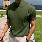 cheap Basic T shirts-Men's T Shirt Tee Top Mock Turtleneck Short Sleeve Turtleneck Summer Spring Solid Color Classic Light Brown Top Tee for Men