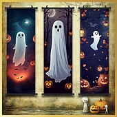 3 Pcs Halloween Wall Tapestry Ghost Lantern Pumpkin Bare Tree Bats Pattern Halloween Party Decoration Interior Decoration Spooky Witch House Accessories4