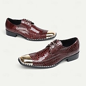 baratos Sapatos Sociais Elementares-Sapatos sociais masculinos de couro legítimo bordô com estampa de cobra e cadarço e biqueira de metal – sapatos da moda para banquetes e coquetéis