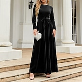 preiswerte abendkleider-Damen Midikleid Samtkleid Cocktailkleid Elegant Mode Modern Outdoor Party Party-Abendmode Normale Passform Einfach Langarm Rundhalsausschnitt Schwarz Rote Blau Dunkelgrün Frühling Herbst