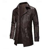 economico Trench da uomo-Per uomo Trench in finta pelle Cappotto da marinaio Trench Vacanza Quotidiano Primavera Autunno PU Antivento Capispalla Abbigliamento Moda Classico Semplice Tasca Bavero Monopetto