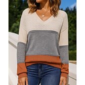 billiga Huvtröja &amp; Sweatshirt-Dam Stickad tröja Pullover tröja Ihålig Långärmad Överdelar Fritids- Höst V-hals Färgblock Mode Utomhus Resor Sport Sportkläder Sportkläder Vinrött Svart Vit
