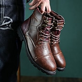 abordables Bottes de travail-Bottines à lacets marron robustes pour hommes avec col rembourré, style vêtements de travail d&#039;extérieur durables pour la randonnée, la construction et les vêtements de ville décontractés