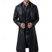 preiswerte Herren-Blazer &amp; -Anzüge-Herren Mantel Trenchcoat Langer Trenchcoat Urlaub Täglich Herbst Winter Kunstleder Winddicht Oberbekleidung Bekleidung Mode Klassisch Einfach Tasche Revers Einreihig
