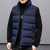 お買い得  メンズパファーベスト-男性用 パファーベスト ベスト ジレ バケーション 日常 デート ファッション カジュアル 秋 冬 ポケット ポリエステル 保温 快適 純色 ジッパ－ スタンド レギュラー ブラック ルビーレッド ライトグレー ダークブルー ベスト