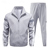 Недорогие спортивные костюмы-Муж. Спортивный костюм из двух частей Комплекты спортивных костюмов Спортивная одежда Застегнуться Светоотражающая лента Однотонный Наборы одежды Весна Черный Белый Тренажерный зал Разрабатывать Бег