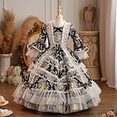 preiswerte Kleider-Rokoko Steampunk schick Maxi Partykostüm Zubehör Glockenärmel Prinzessin Schleife Retro Ballkleid Spitzkragen Kostüm Mädchen königlich Weihnachten Halloween Karneval Maskerade Hochzeitsfeier Festival