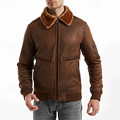 economico Giacca in ecopelle-Per uomo Giacca in Ecopelle Giacca in Pile Giacca da Biker Giacca da Moto Vacanza Quotidiano Antivento Caldo Tasca Inverno Semplice Moda Classico Bavero Regolare Nero Caffè Giacca