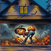 Недорогие Halloween Garage Door Cover-Halloween Garage Door Cover Scary Scarecrow with Pumpkins Haunted Field Banner, Creepy Horror Scene Backdrop Tapestry for Outdoor Wall Fence Yard Decoration Halloween Party