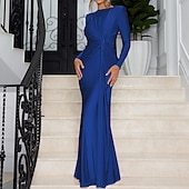 abordables Robe de cocktail-Femmes Robe Longue Maxi Robe Robe de Bal Robe de Soirée Robe en Satin Élégant Moderne Soirée Occasion Spéciale Coupe régulière Uni manche longue Col ras du cou Noir Rose Claire Rouge Bleu Roi Automne