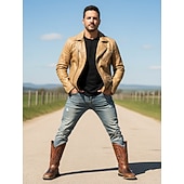 お買い得  カウボーイ＆ウエスタンブーツ-男性用 ブーツ カウボーイブーツ 刺しゅう レトロ風 ウォーキング ヴィンテージ カジュアル アウトドア 日常 PUレザー 快適 すべり止め ウォーム スリップオン式 ダークブラウン ブラック 夏 春 秋