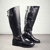 levne Jezdecké boty-Pánské černé jezdecké boty nad kolena – vysoké slim fit, jezdecký styl s bočním zipem pro formální akce, gotický cosplay a kostýmní večírky