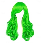 economico Parrucche da festa-parrucche lunghe colorate - ondulate al neon &amp;parrucche colorate ricce per donne - con occhiali al neon extra - bomboniere per addio al nubilato