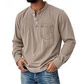 levne Ležérní tričko Henley-Pánské Retro Tričko Henley Tričko Tričko Dlouhý rukáv Retro Na běžné nošení Ležérní Jaro Podzim Celý rok Černá Růžová Fialová Vodní modrá Hnědá Henley Tričko Henley
