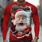 billiga Jultomtens outfit-Jul Herr jultomten Rolig T-shirt Långärmad T-shirt 3D-tryck Rund hals Skjorta Mode Grundläggande 3D Gata Ledigt Dagligen Blå Blå 2# Rubinrött Sommar Vår Kläder S M L XL XXL XXXL