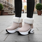 お買い得  雪と冬のブーツ-女性用 ブーツ プラスサイズ 冬用ブーツ 日常 純色 フリースライナー ブーツアンクルブーツ ジッパー ウエッジヒール ラウンドトウ コンフォートシューズ フェイクスエード ファスナー ブラック ベージュ グレー