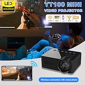 お買い得  プロジェクター-YT100ミニプロジェクター、ワイヤレスWi-Fiディスプレイスクリーンミラー、iOSおよびAndroidスマートフォン対応、USB入力対応、クラシック映画や子供向けアニメーション用ポケットプロジェクター