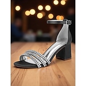 baratos cocktail-sandálias femininas de salto bloco de cetim roxo com tiras de strass - sapatos sociais elegantes e abertos para coquetéis e ocasiões formais